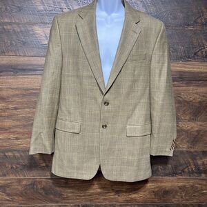 Lauren Ralph Blazer‎ Wool Silk Canada Tweed Tan 40L Lined 2 Button Union Made